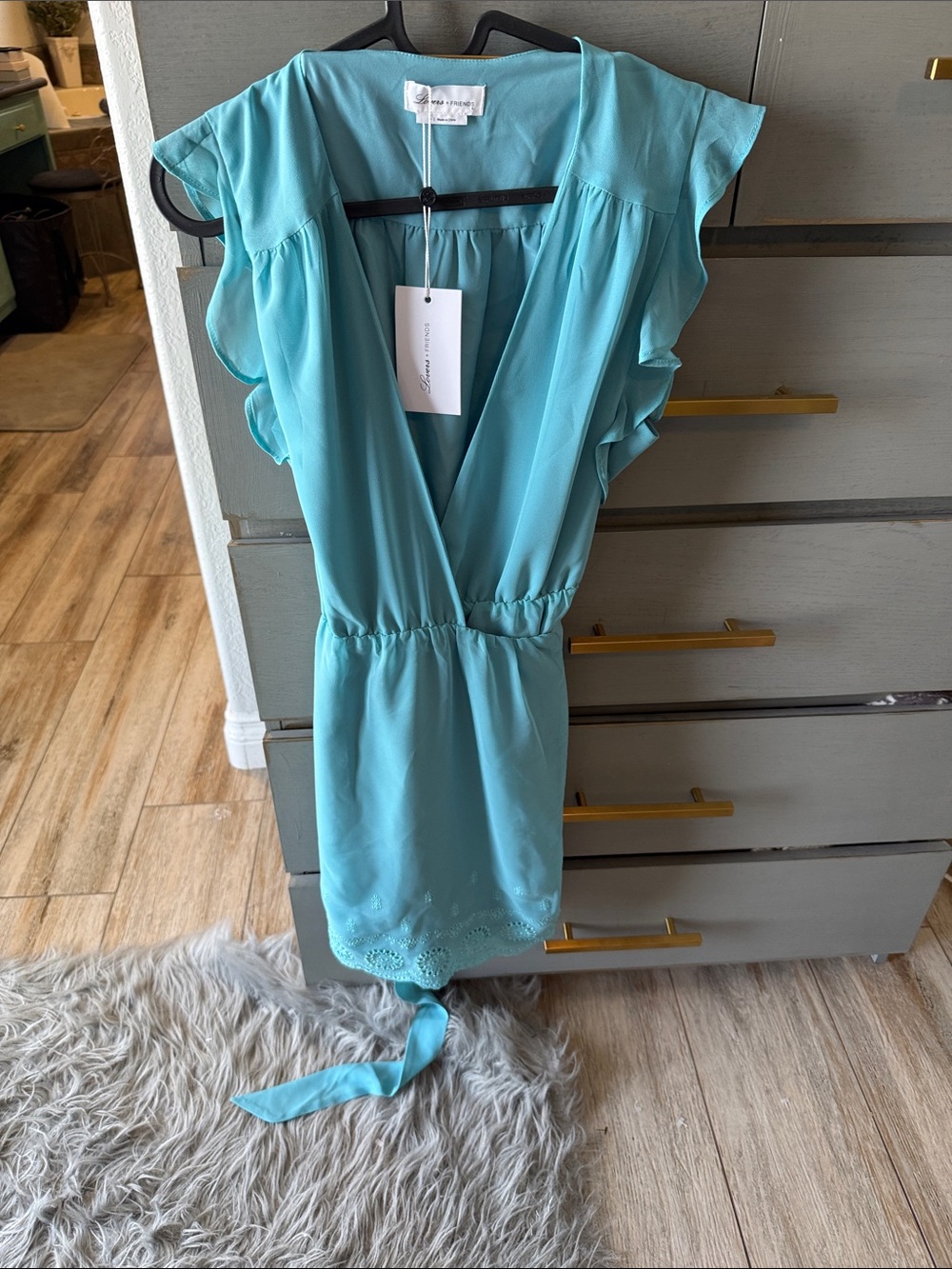 Lovers + Friends Teal Flutter Sleeve Wrap Dress